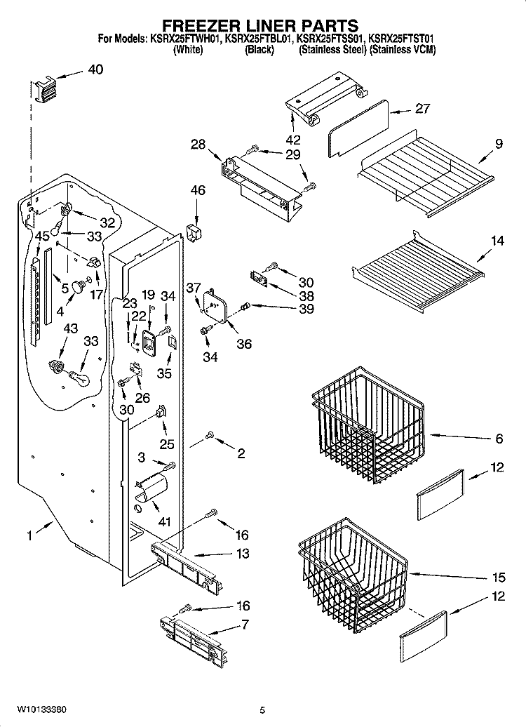 FREEZER LINER PARTS Diagram and Parts List for KSRX25FTSS01  KitchenAid Refrigerator