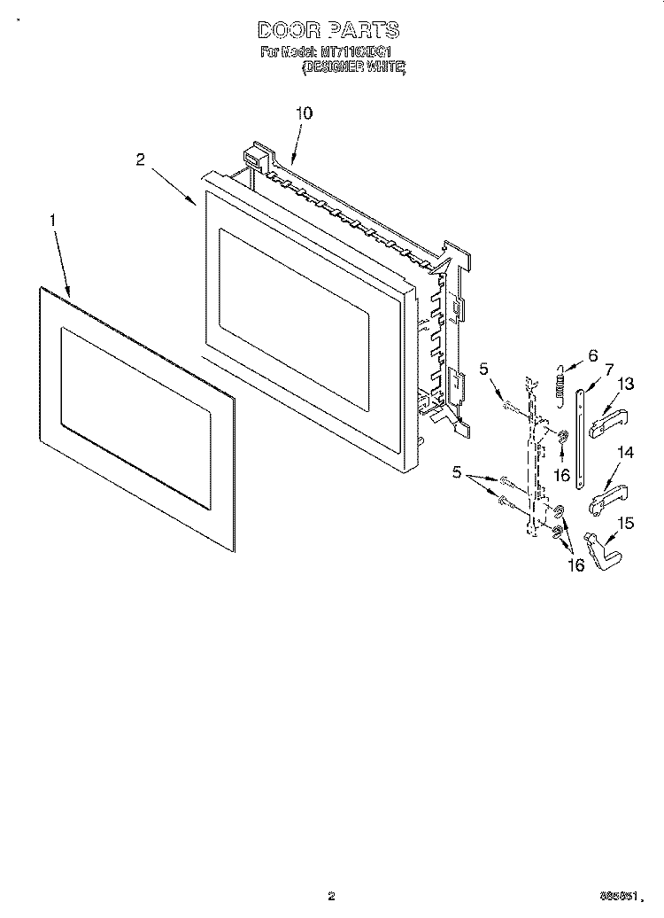 DOOR Diagram and Parts List for MT7116XDQ1  Whirlpool Microwave