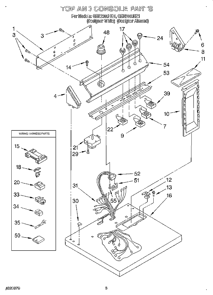TOP AND CONSOLE Diagram and Parts List for GEN2000HQ1  Whirlpool Dryer