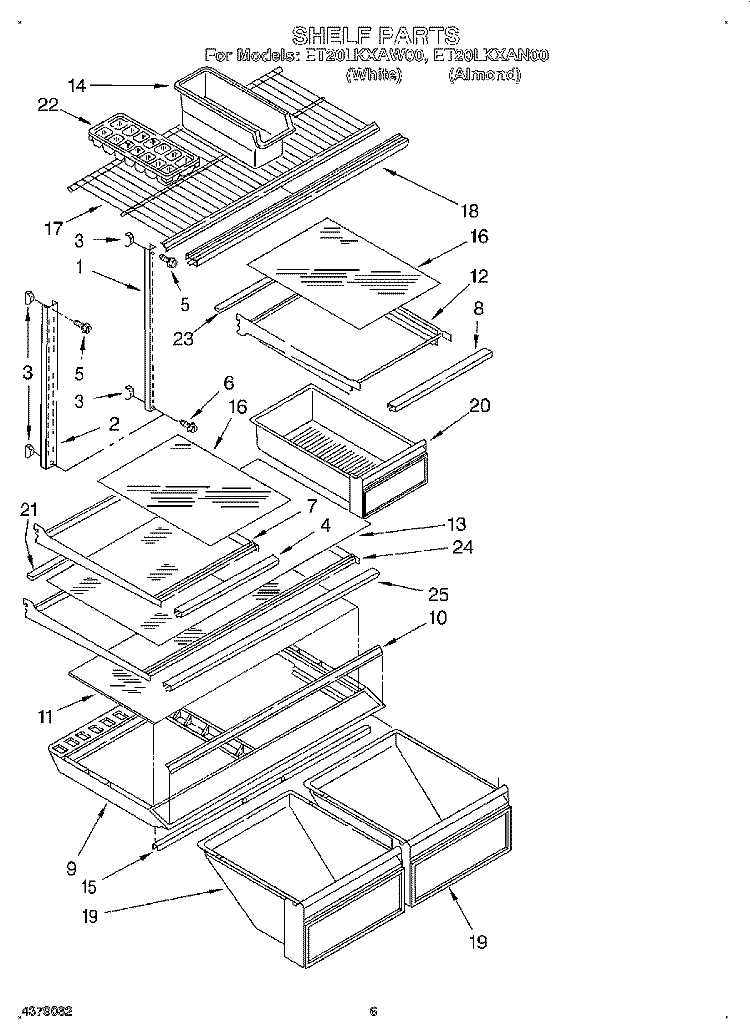 SHELF Diagram and Parts List for ET20LKXAW00  Whirlpool Refrigerator