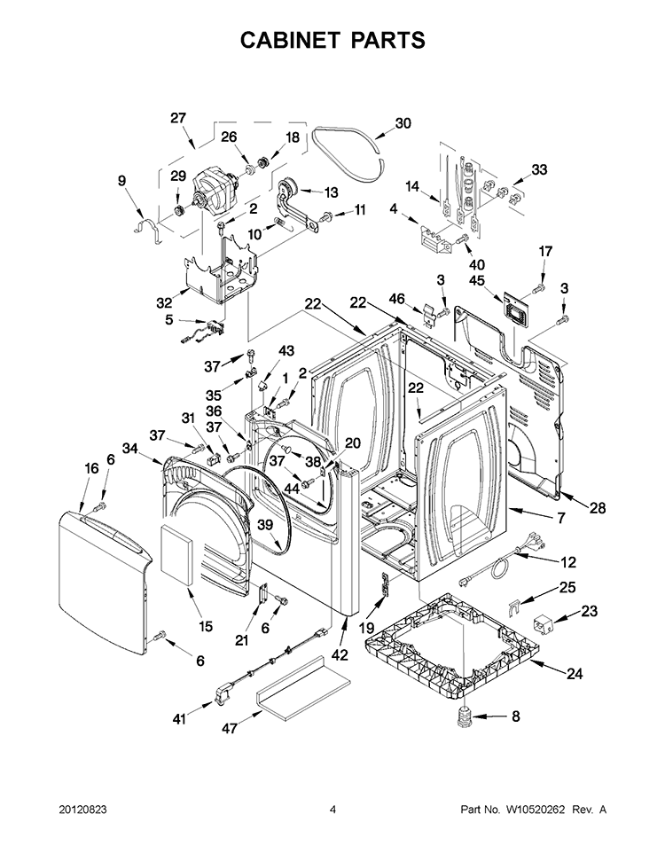 CABINET PARTS Diagram and Parts List for YWED8400YW1  Whirlpool Dryer