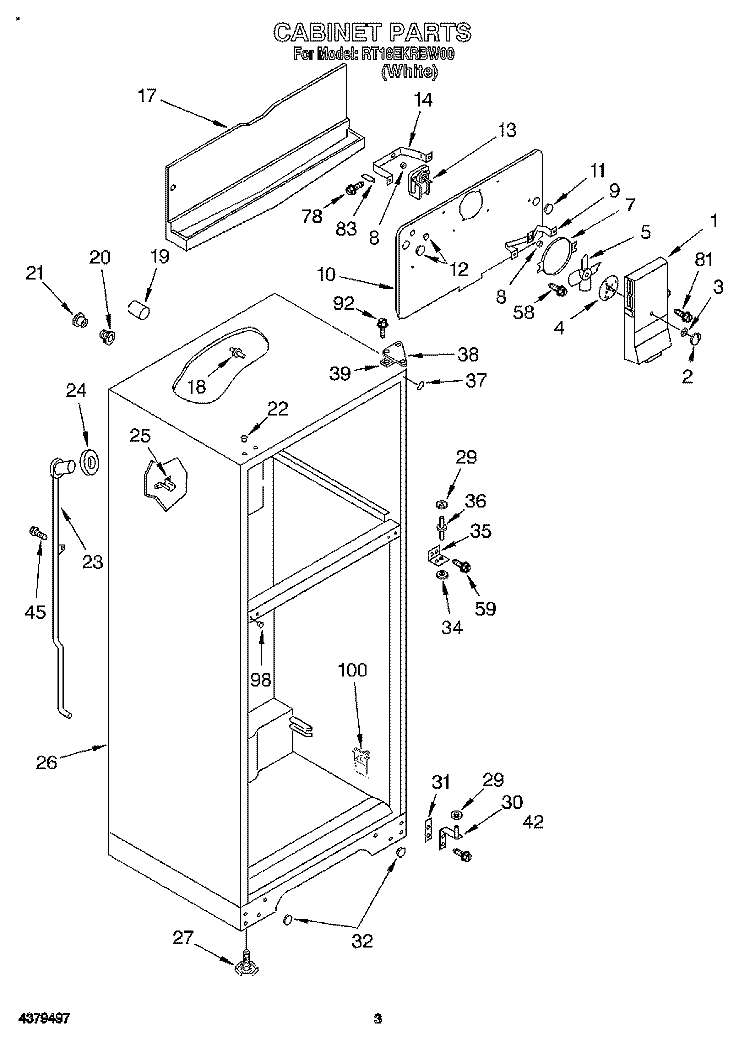 CABINET Diagram and Parts List for RT18EKRBW00  Roper Refrigerator