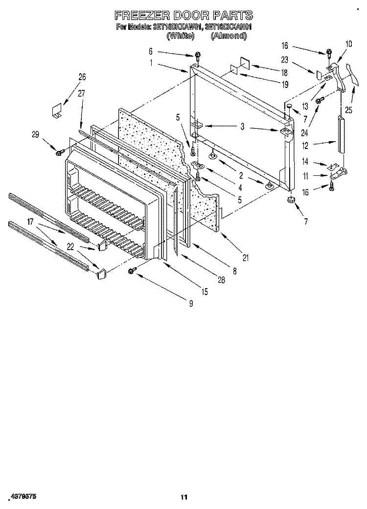 FREEZER DOOR Diagram and Parts List for 3ET18DKXAW01  Whirlpool Refrigerator