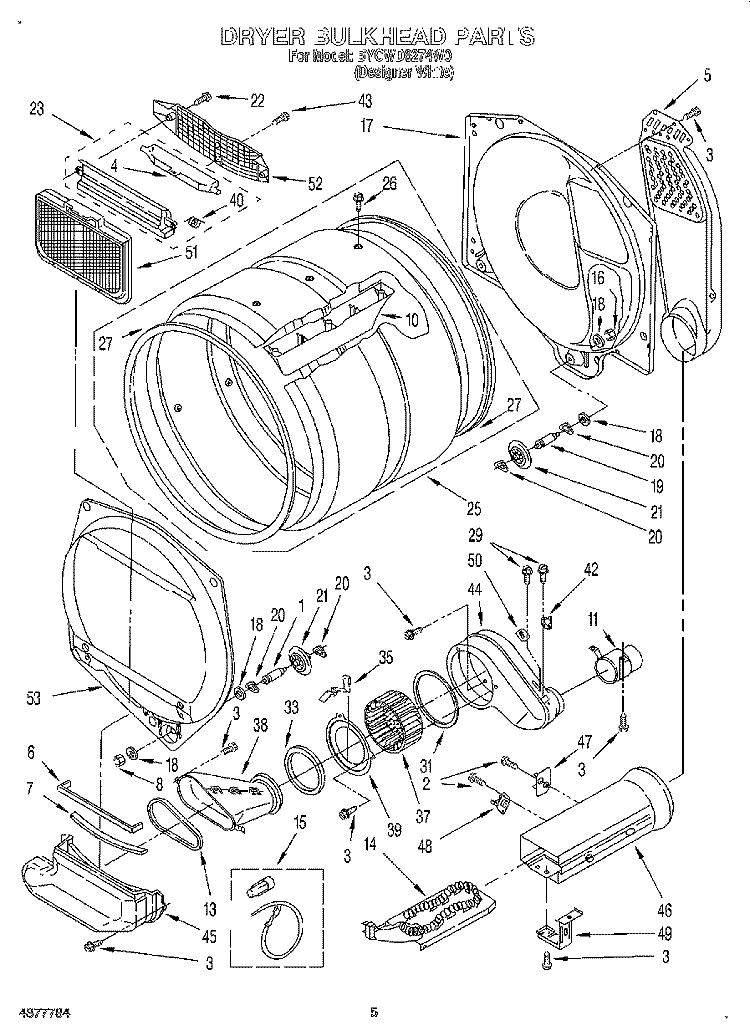 DRYER BULKHEAD Diagram and Parts List for BYCWD6274W0  Crosley Washer Dryer Combo