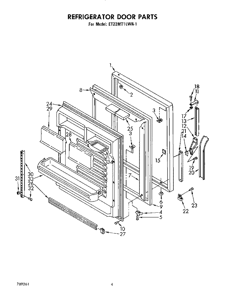 REFRIGERATOR DOOR Diagram and Parts List for ET22MT1LWR1  Whirlpool Refrigerator