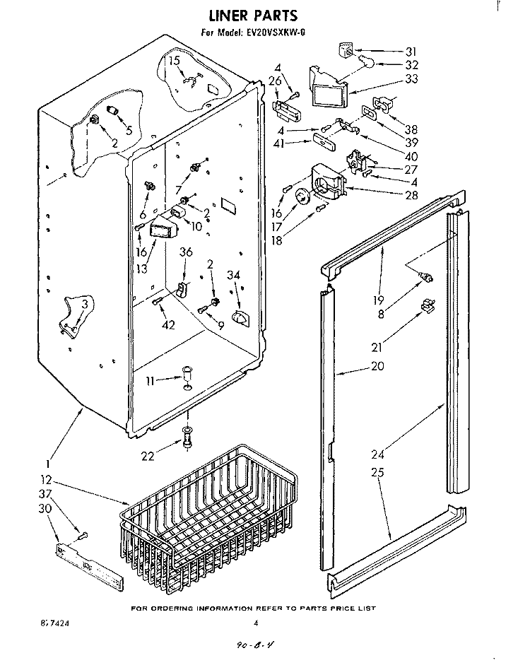 LINER Diagram and Parts List for EV20VSXKW0  Whirlpool Freezer