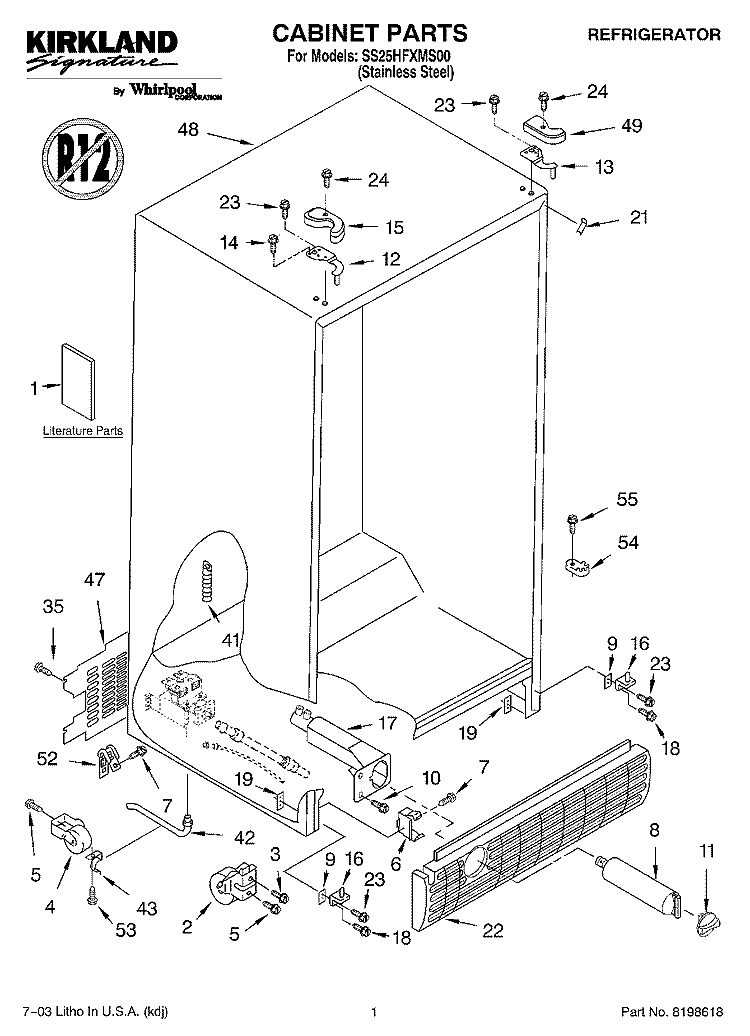 CABINET PARTS Diagram and Parts List for SS25HFXMS00  Whirlpool Refrigerator