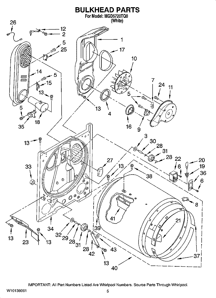 BULKHEAD PARTS Diagram and Parts List for MGD5720TQ0  Maytag Dryer
