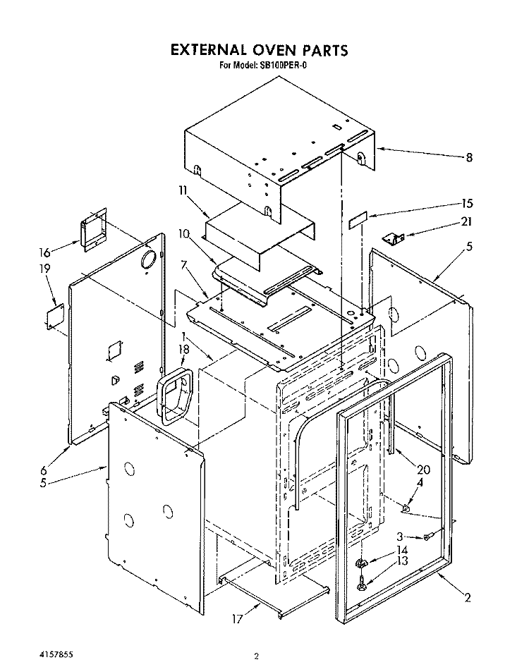 EXTERNAL OVEN Diagram and Parts List for SB100PER0  Whirlpool Range