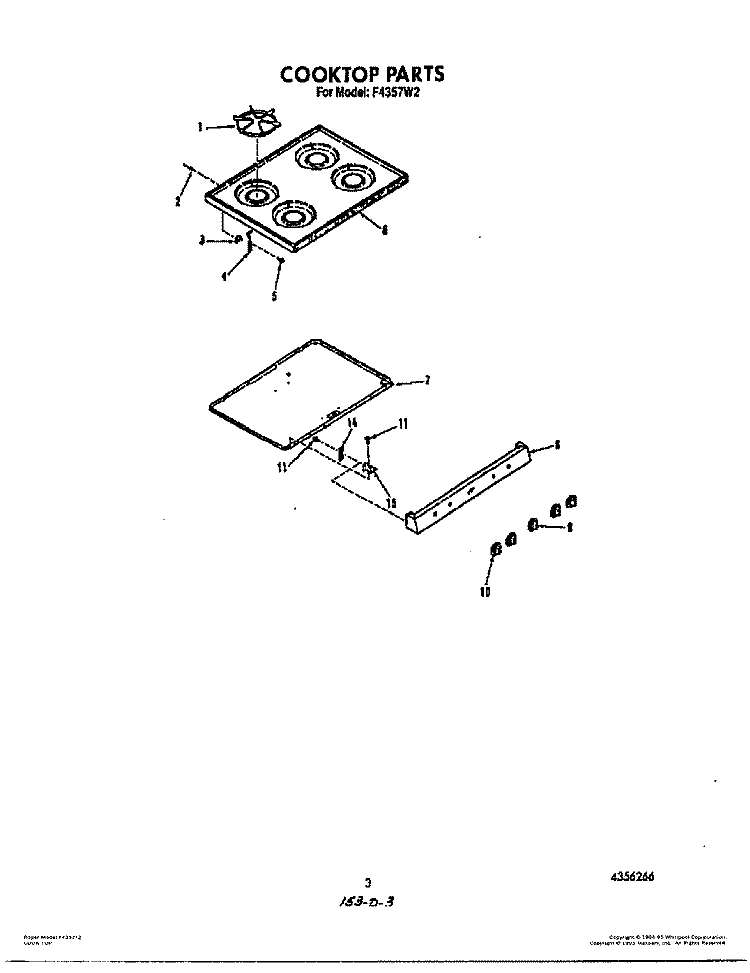 COOKTOP Diagram and Parts List for F4357W2  Roper Range