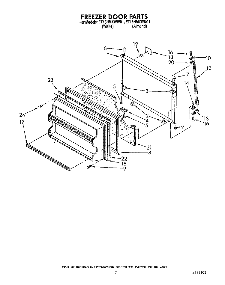 FREEZER DOOR Diagram and Parts List for ET18HMXWN01  Whirlpool Refrigerator