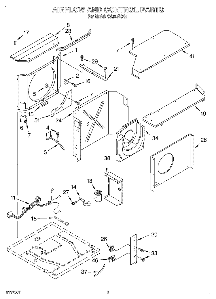 AIR FLOW AND CONTROL Diagram and Parts List for CA24WCK0  Crosley Air Conditioner
