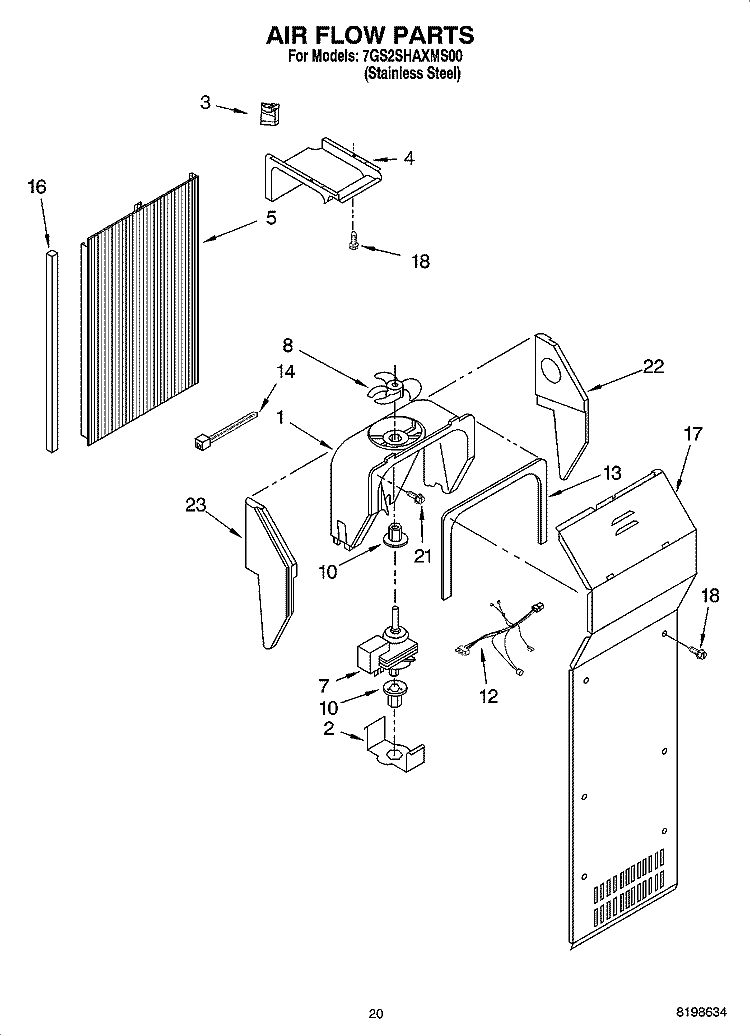 AIR FLOW PARTS, PARTS NOT ILLUSTRATED Diagram and Parts List for 7GS2SHAXMS00  Whirlpool Refrigerator