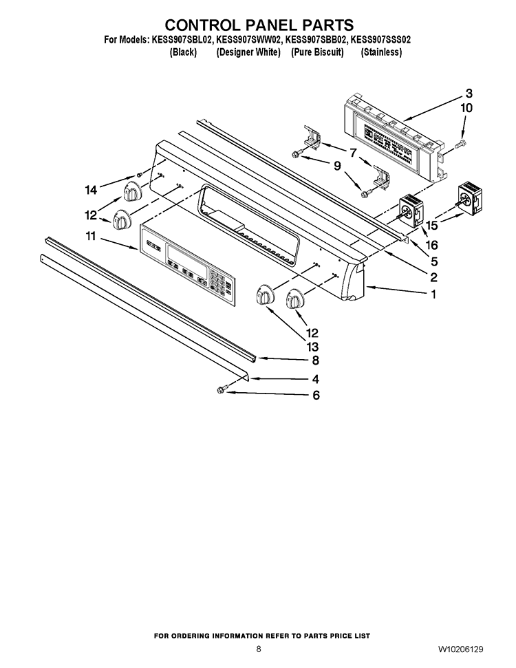 CONTROL PANEL PARTS Diagram and Parts List for KESS907SBL02  KitchenAid Range