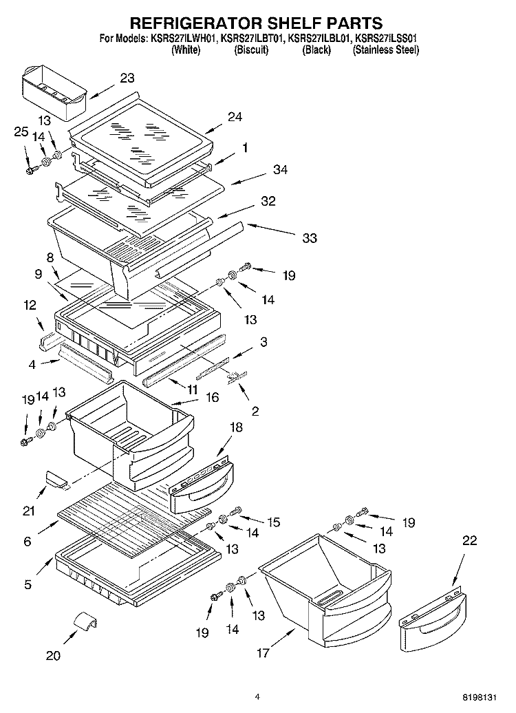 REFRIGERATOR SHELF Diagram and Parts List for KSRS27ILSS01  KitchenAid Refrigerator
