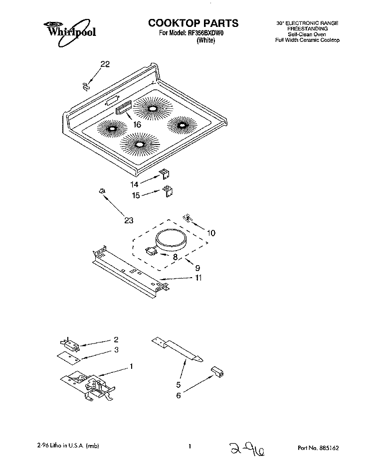 COOKTOP, LITERATURE Diagram and Parts List for RF356BXDW0  Whirlpool Range