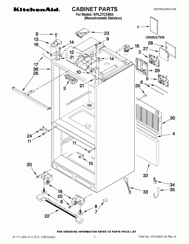 CABINET PARTS Diagram and Parts List for KFIL27CXMS4  KitchenAid Refrigerator