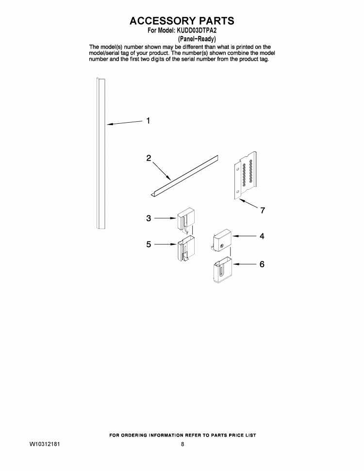 ACCESSORY PARTS Diagram and Parts List for KUDD03DTPA2  KitchenAid Dishwasher