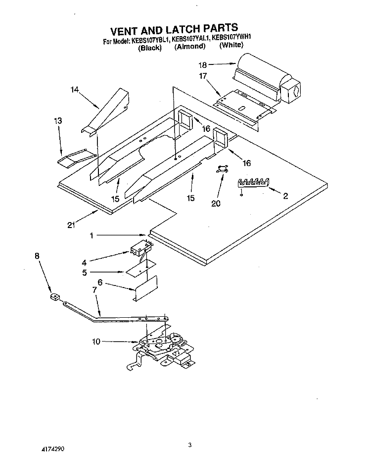VENT AND LATCH Diagram and Parts List for KEBS107YBL1  KitchenAid Wall Oven