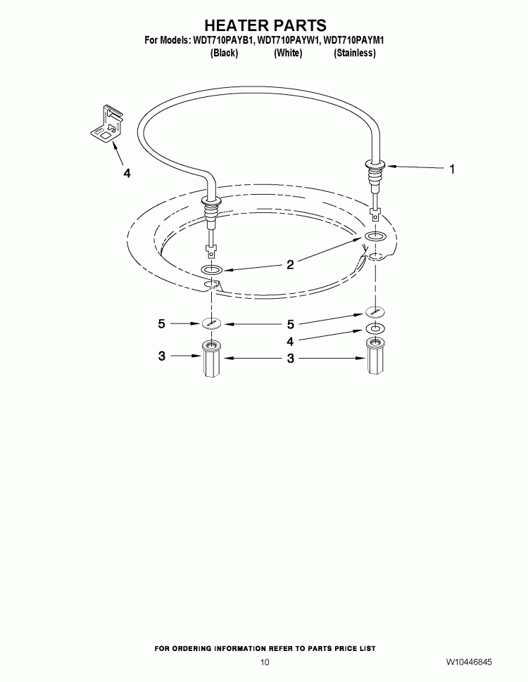 HEATER PARTS Diagram and Parts List for WDT710PAYW1  Whirlpool Dishwasher