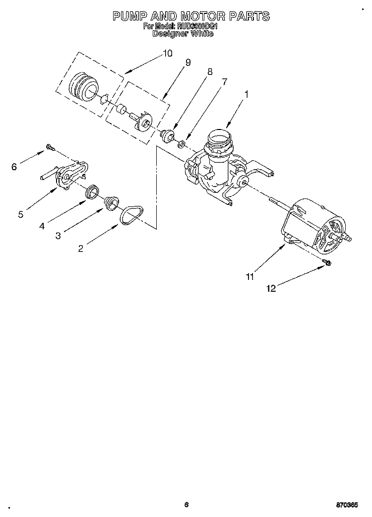 PUMP AND MOTOR Diagram and Parts List for RUD3000DQ1  Roper Dishwasher