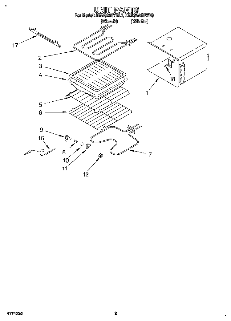 UNIT Diagram and Parts List for KEBS246YWH3  KitchenAid Wall Oven
