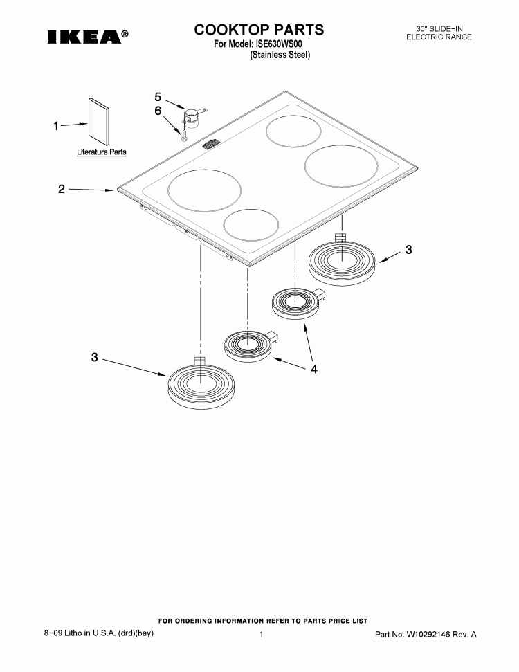 COOKTOP PARTS Diagram and Parts List for ISE630WS00  Whirlpool Range