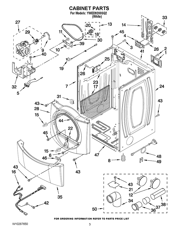 CABINET PARTS Diagram and Parts List for YWED9200SQ2  Whirlpool Dryer