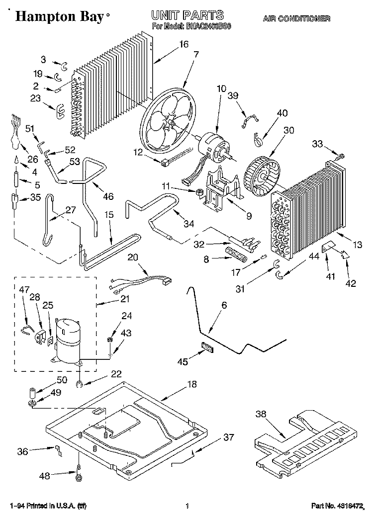 UNIT, LITERATURE Diagram and Parts List for BHAC2400BS0  Whirlpool Air Conditioner