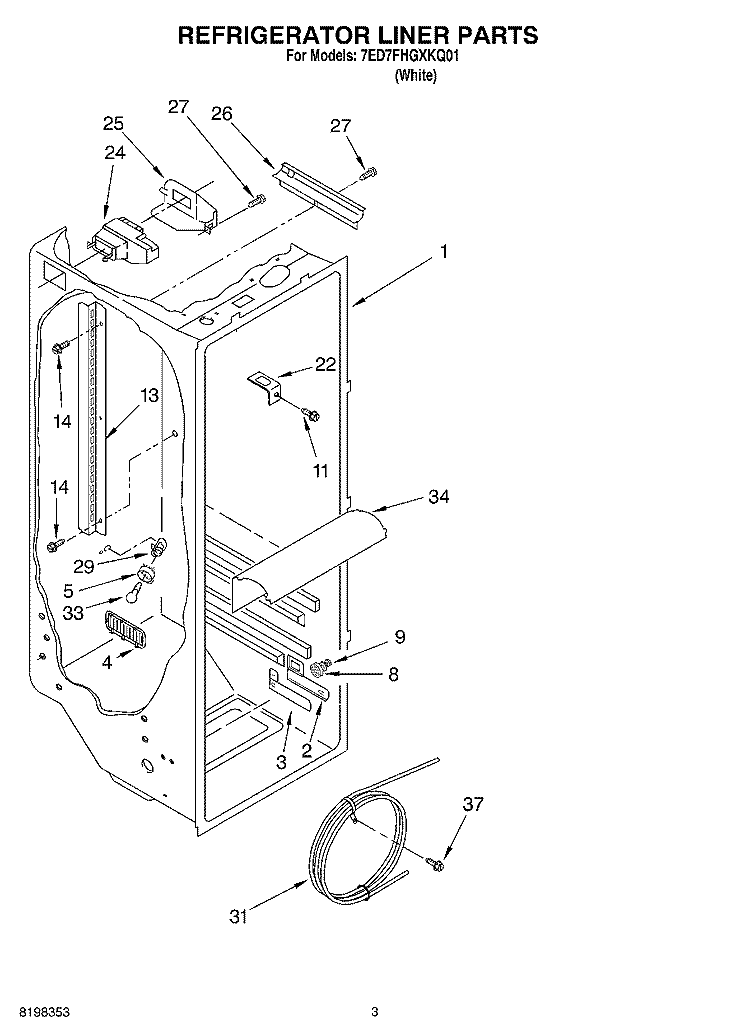 REFRIGERATOR LINER Diagram and Parts List for 7ED7FHGXKQ01  Whirlpool Refrigerator