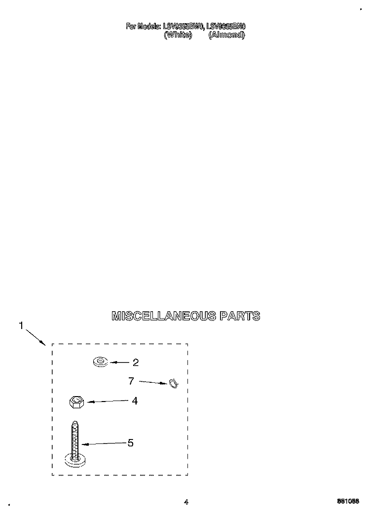 MISCELLANEOUS Diagram and Parts List for LSV9355BN0  Whirlpool Washer