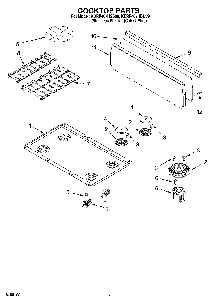 COOKTOP PARTS Diagram and Parts List for KDRP407HBU09  KitchenAid Range