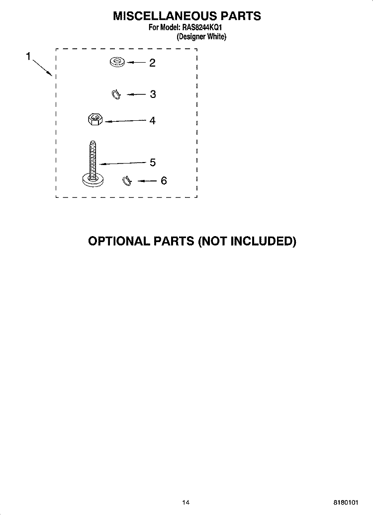 MISCELLANEOUS PARTS OPTIONAL PARTS (NOT INCLUDED) Diagram and Parts List for RAS8244KQ1  Roper Washer