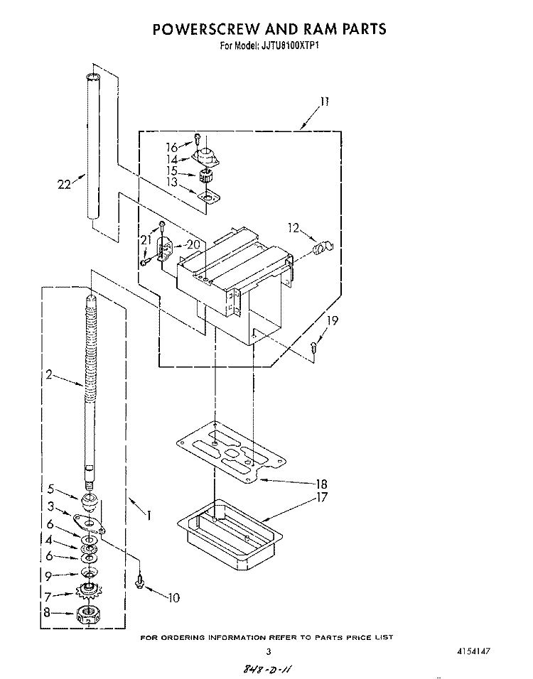 POWER SCREW AND RAM Diagram and Parts List for JJTU8100XTP1  Whirlpool Trash Compactor
