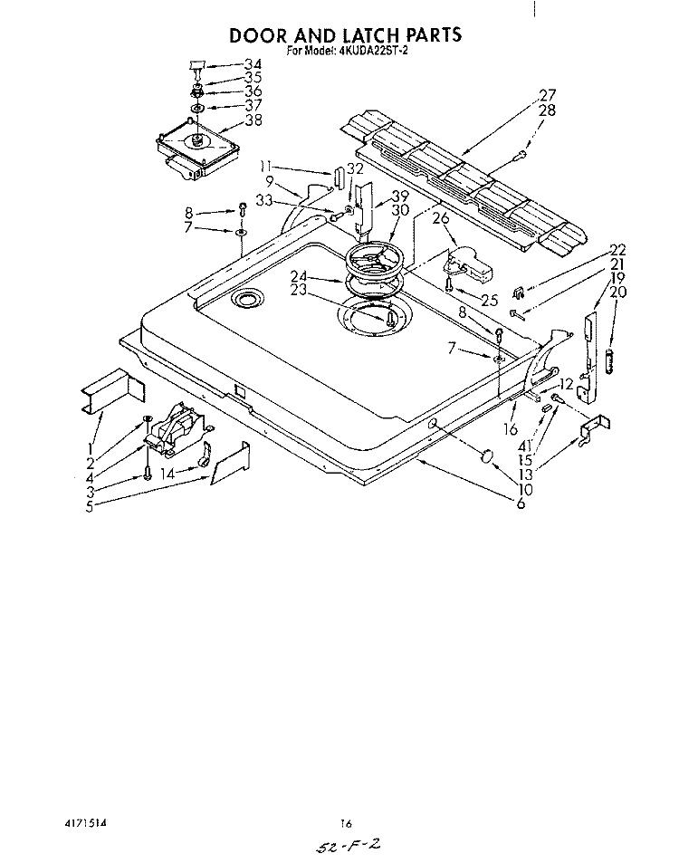 DOOR AND LATCH Diagram and Parts List for 4KUDA22ST2  KitchenAid Dishwasher