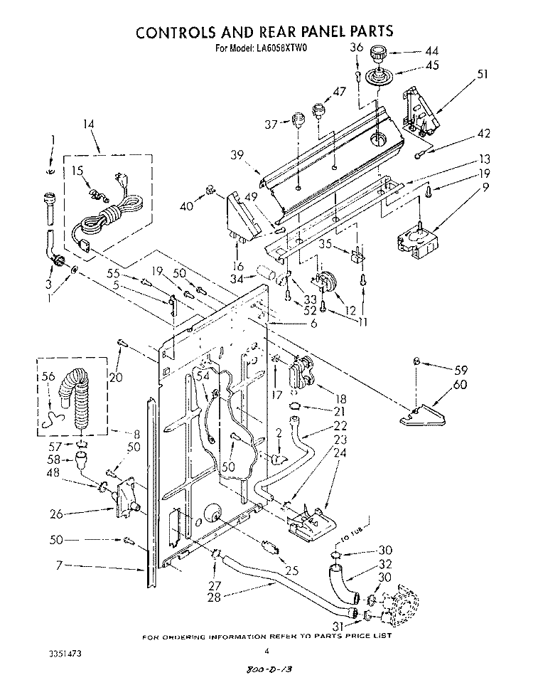 CONTROLS AND REAR PANEL Diagram and Parts List for LA6058XTM0  Whirlpool Washer