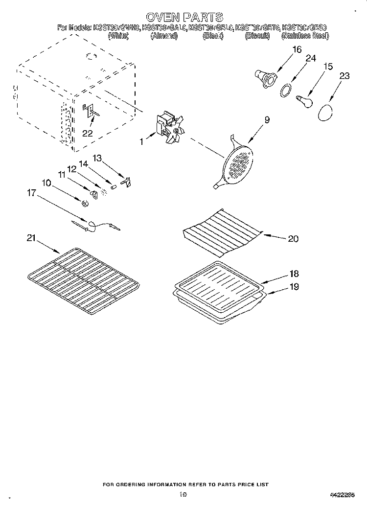 OVEN Diagram and Parts List for KGST307GAL0  KitchenAid Range