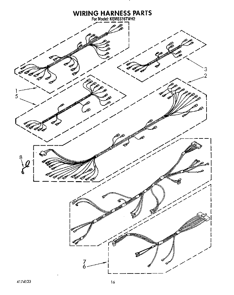 WIRING HARNESS Diagram and Parts List for KEMS376TWH2  KitchenAid Microwave Oven Combo