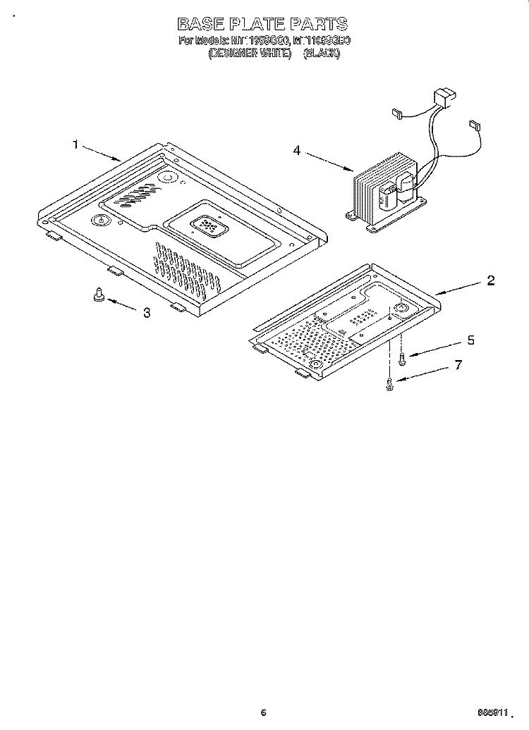 BASE PLATE Diagram and Parts List for MT1195SGB0  Whirlpool Microwave
