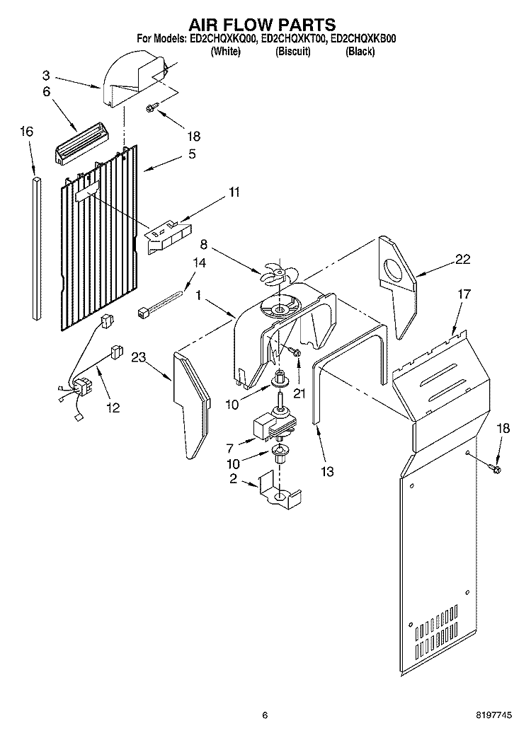 AIR FLOW Diagram and Parts List for ED2CHQXKQ00  Whirlpool Refrigerator