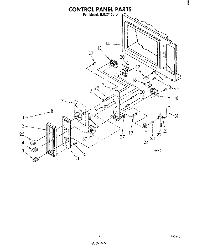 CONTROL PANEL Diagram and Parts List for RJM74500  Whirlpool Microwave