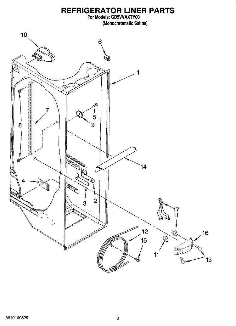 REFRIGERATOR LINER PARTS Diagram and Parts List for GD5VVAXTY00  Whirlpool Refrigerator