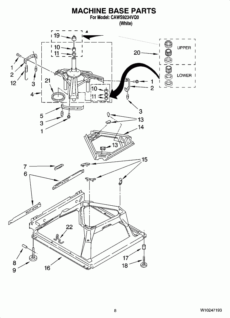 MACHINE BASE PARTS Diagram and Parts List for CAWS9234VQ0  Crosley Washer