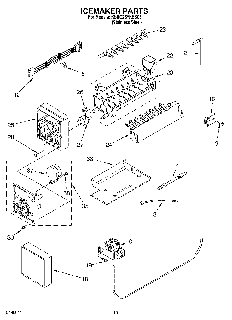 ICEMAKER PARTS, PARTS NOT ILLUSTRATED Diagram and Parts List for KSRG25FKSS05  KitchenAid Refrigerator