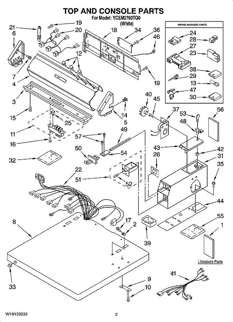 TOP AND CONSOLE PARTS Diagram and Parts List for YCEM2760TQ0  Whirlpool Dryer