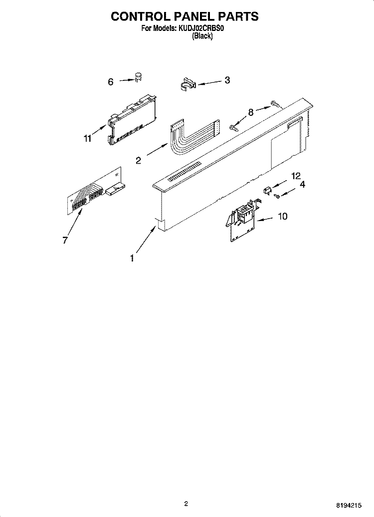 CONTROL PANEL PARTS Diagram and Parts List for KUDJ02CRBS0  KitchenAid Dishwasher
