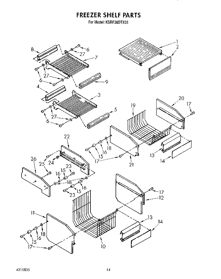 FREEZER SHELF Diagram and Parts List for KSRF36DTX03  KitchenAid Refrigerator