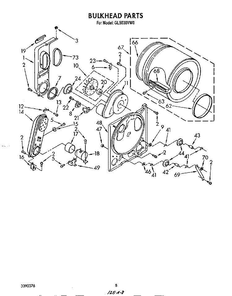 SECTION Diagram and Parts List for GL5030VW0  Roper Dryer