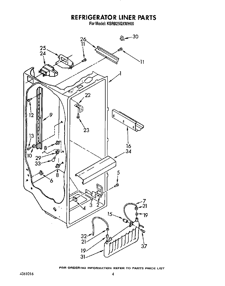 REFRIGERATOR LINER Diagram and Parts List for KSRB25QXWH00  KitchenAid Refrigerator