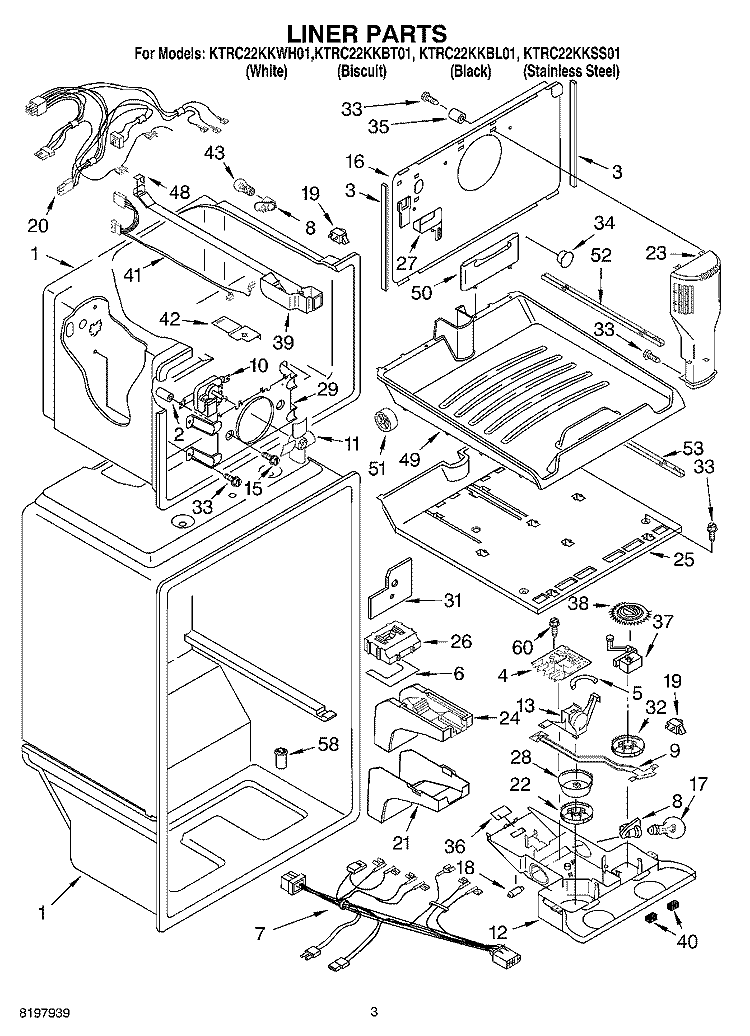 LINER Diagram and Parts List for KTRC22KKBT01  KitchenAid Refrigerator